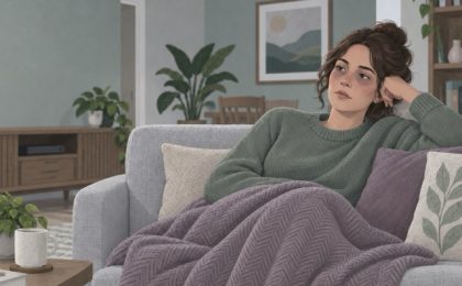 Femme épuisée sur un canapé, illustrant la difficulté à sortir d’un burnout autistique malgré le repos.